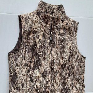 Christopher & Banks Womens VEST Quilted Zip Size SMALL Pockets Brown Leopard